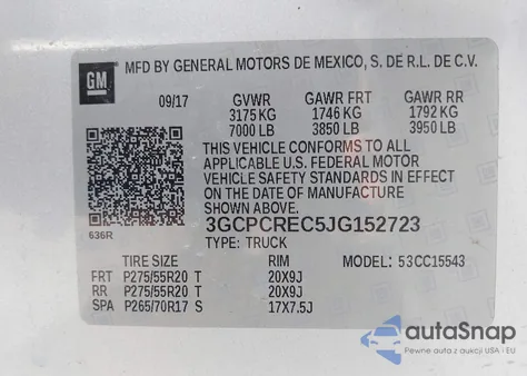 2018 Chevrolet Silverado 1500 1Lt из США, поврежденный, VIN 3GCPCREC5JG152723